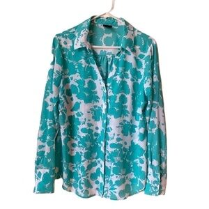 WORTHINGTON Green White Chiffon Button Down Blouse Large